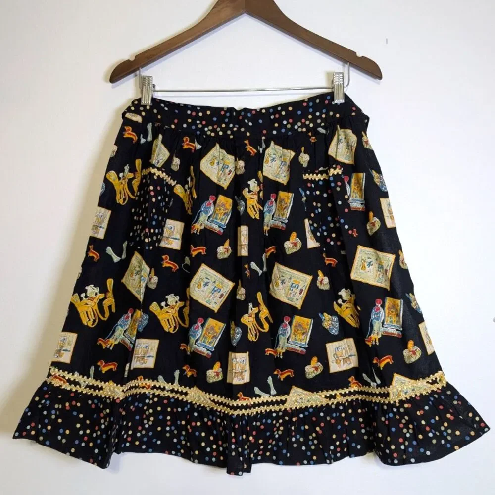 Vintage April Cornell Apron French Pockets Cottagecore Ruffle Cotton Tie Waist